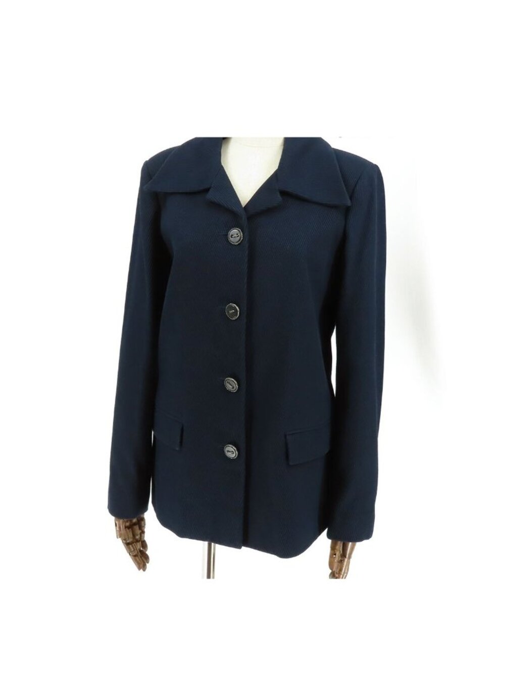 Chanel Open Collar Jacket Navy Cotton Single 36